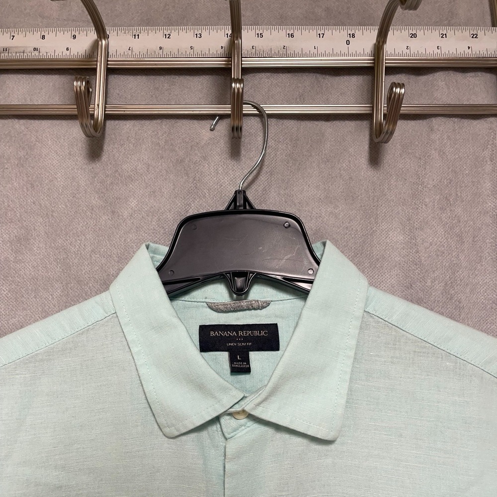 Banana Republic Shirt Men L Green Linen Cotton Button Up Slim Casual Academia